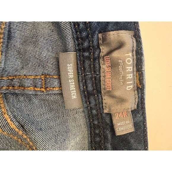 Torrid‎ Women’s 24R Luxe Slim Boot Dark Blue Denim Wash Flare Jeans - Picture 9 of 10